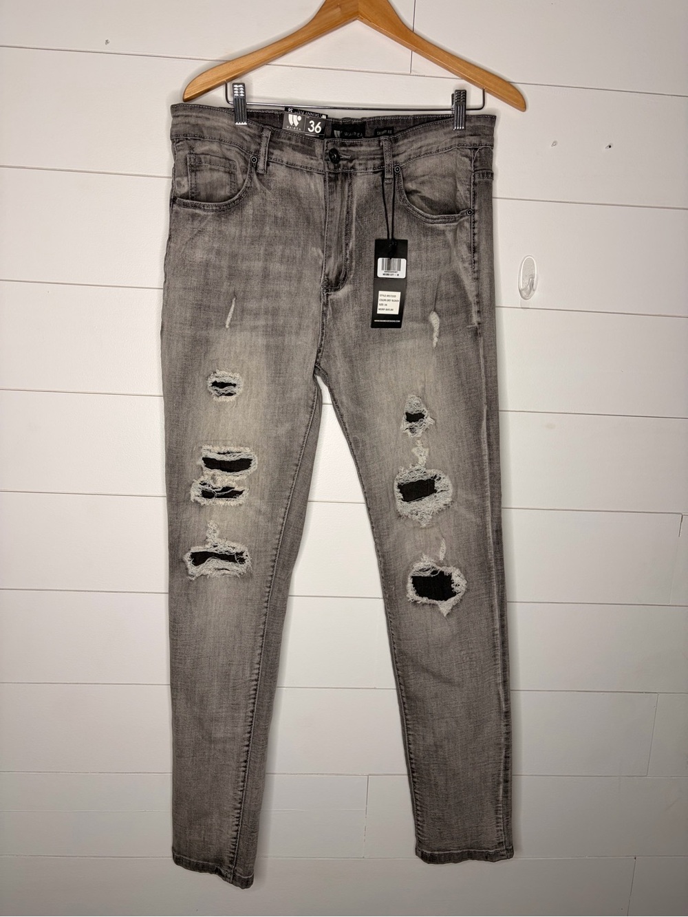 Waimea Skinny Fit Moto Jeans Men’s Sz 36x32 Gray Wash Distressed Streetwear NEW